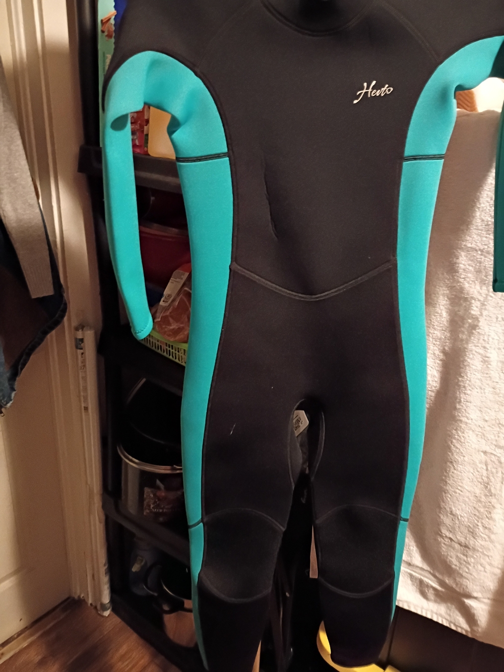 Teal and Black Neoprene One-Piece Swimsuit